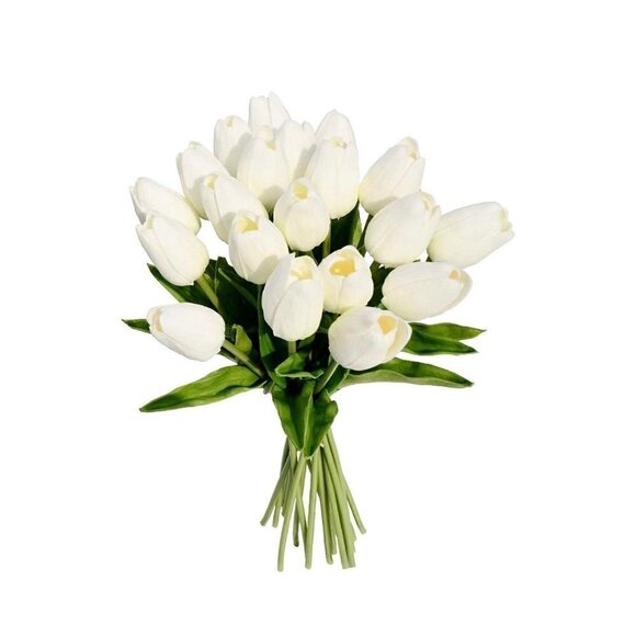 Artificial Creamy White Tulip Stems Bouquet 20 Stems 14 inch Realistic Look Fake - Picture 4 of 6